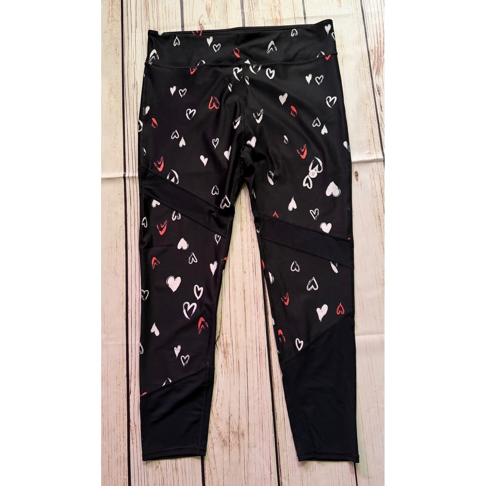 Fabletics Demi Lovato Charissa Mesh Legging Heart Print Black Red 1X